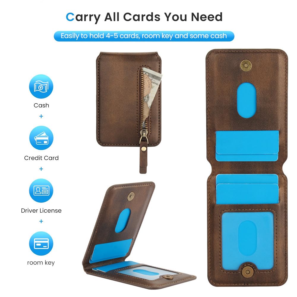 Funda magnética Desmontable con Tarjetero para Samsung Galaxy Z Fold 6, 5, 4 y 3, de Cuero con Cremallera, Morada, para Samsung Z Fold 6