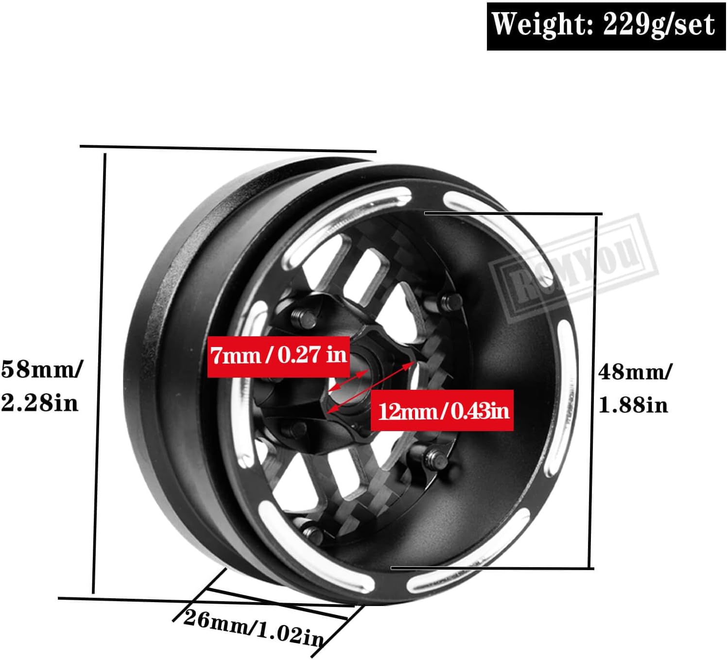 RC 1.9In Beadlock Wheels Ultra Lightweight Performance Carbon Fiber faceplate for 1/10 TRX4 TRX6 SCX10 I II III 90046 AXI03007 MST CFX D90 VS4-10 Gen8 RC Crawler Car(Black-C)