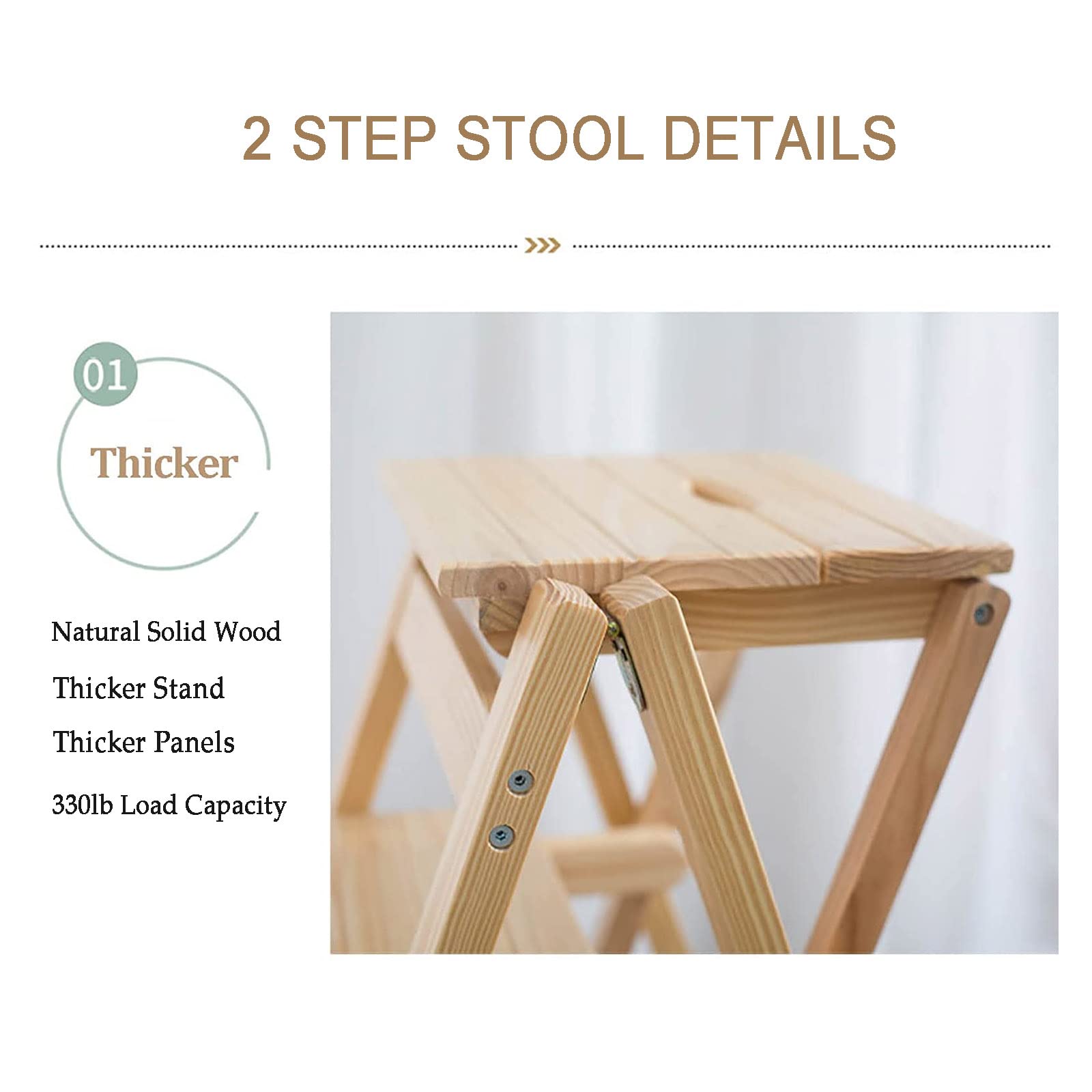 2-Stufen-Hocker für Erwachsene Kinder Holz-Arbeitsplatten-Hocker Klapptrittleiter-Hocker Tragbar 330 lbs Kapazität, einfach zu verstauende Faltbare Regale