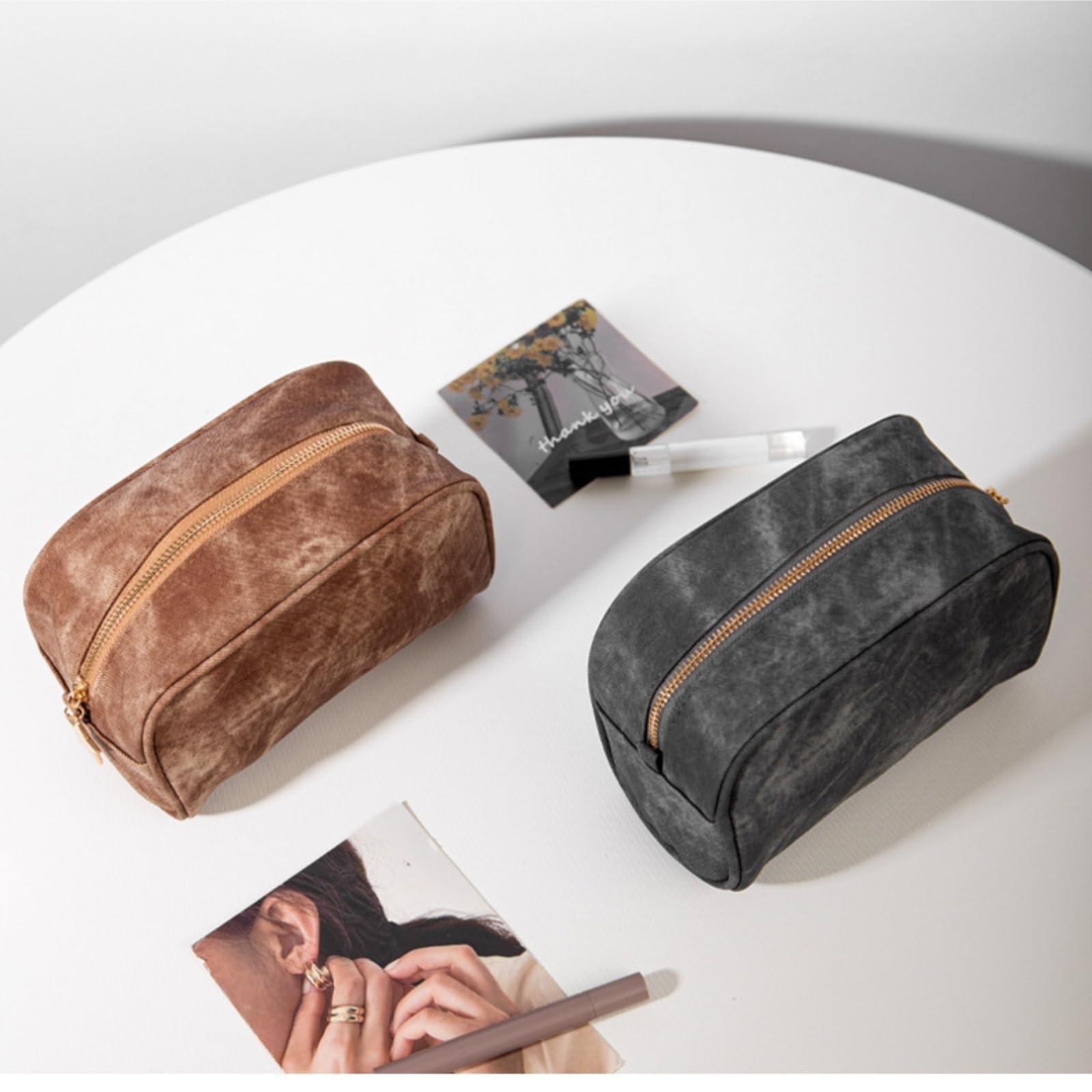Neceser Maquillaje Bolsa de Maquillaje con Estampado de Piel de Oveja de PU, Gran Capacidad, for Viaje, artículos de tocador y cosméticos, con Estampado de Mezclilla de Cuero Viaje(CAF�)