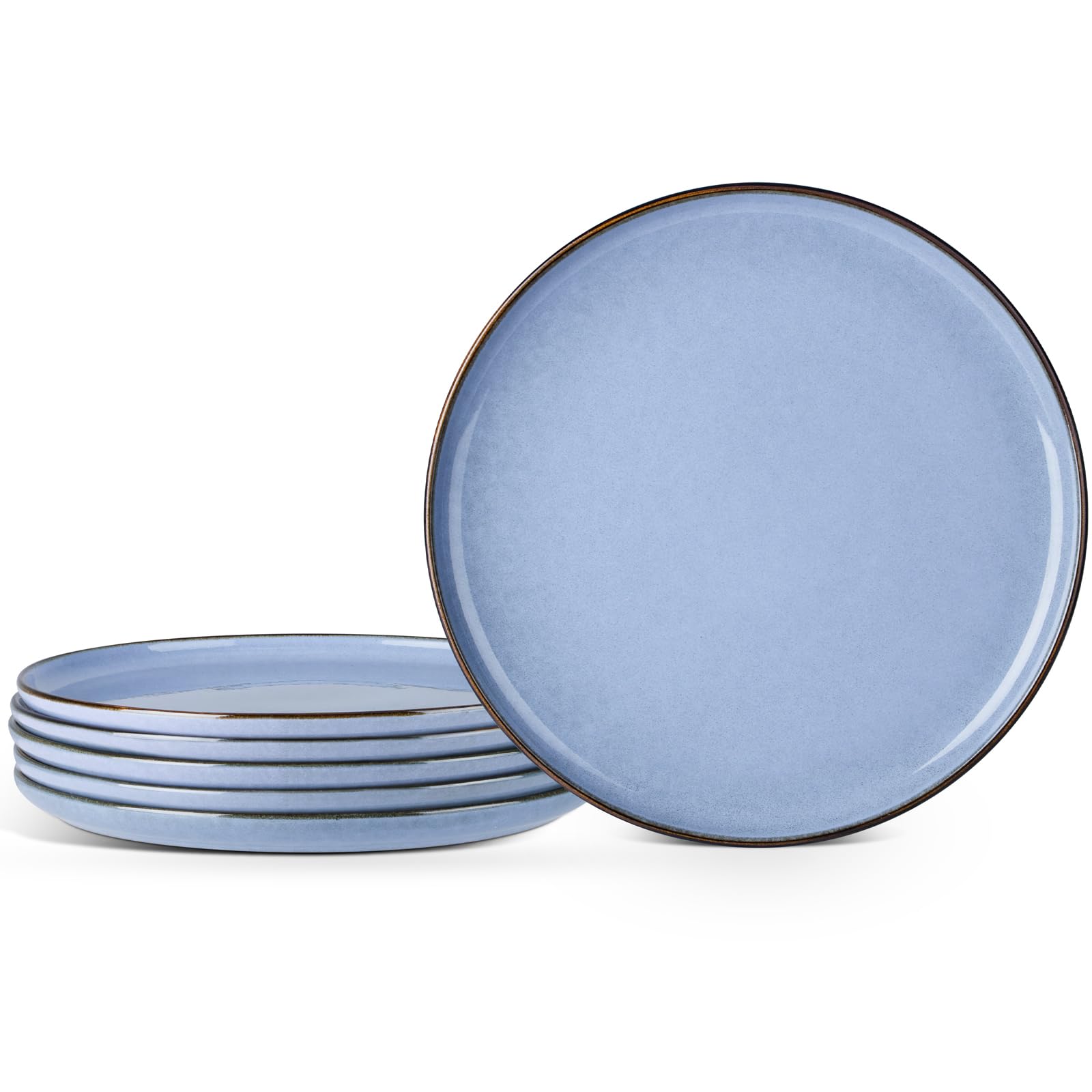 E-far 10.5” Ceramic Dinner Plates Set of 6, Large Reactive Glaze Stoneware Dishes, Round Salad Plate for Home Kitchen Restaurant, Microwave &amp; Dishwasher Safe – Ocean Blue