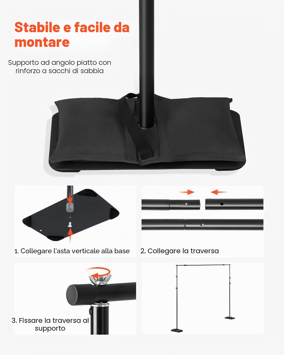 VEVOR Supporto per Fondale Fotografico Regolabile, Tessuto per Fondale 260 x 300 cm Supporto per Fondale con Barre Trasversali, Supporto per Schermo per Fotografia di Prodotto Fotografia in Studio