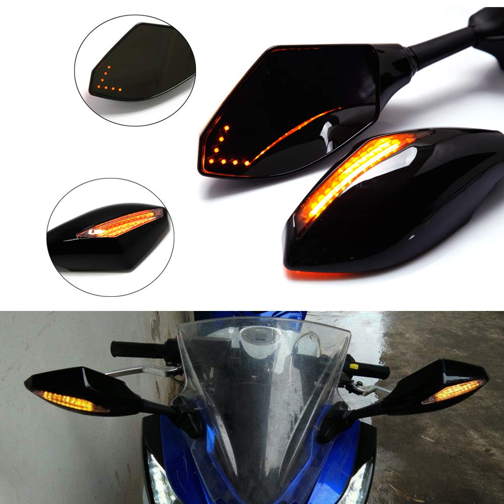 MISS MOLY Specchietto Retrovisore per Moto con Indicatore di Direzione a LED Indicatore di Freccia Per CBR GSXR YZF(Nero Lucido + Lente Fumo)