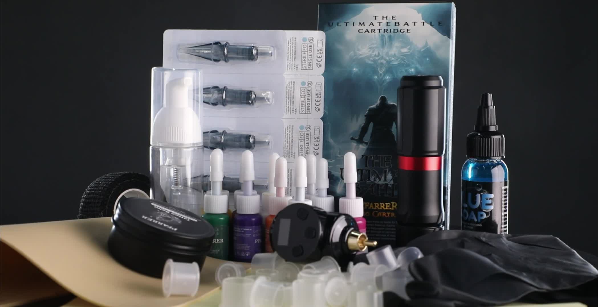 Machine à Tatouer Rotative Sans Fil PFARRER - Alimentation Batterie LCD - Kit Complet Avec Cartouches Et Peintures - Modèle PRP83KITEU-1