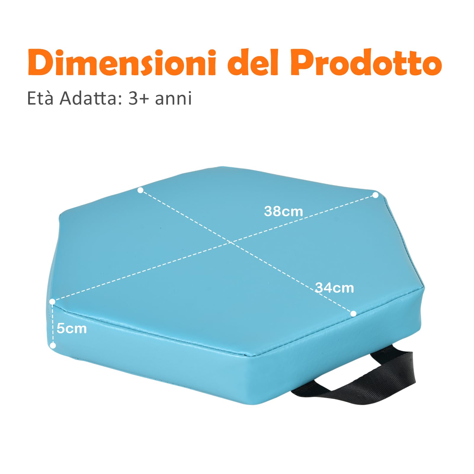 GYMAX Set di 6 Cuscini Esagonali per Bambini 3+, con Maniglia di Trasporto, Impermeabili per Attività Interno Esterno, Tappeto da Gioco Genitore-figlio, 38 x 34 x 5 cm (Blu)