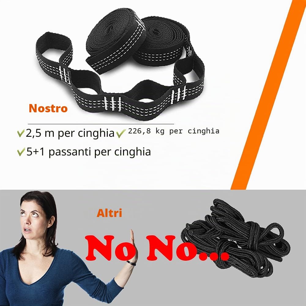 AnorTrek Amaca da Campeggio, Super Leggera e Portatile in Paracadute con Due Cinghie per Albero, Singola o Doppia in Nylon da Viaggio per Campeggio, Backpacking e Escursionismo