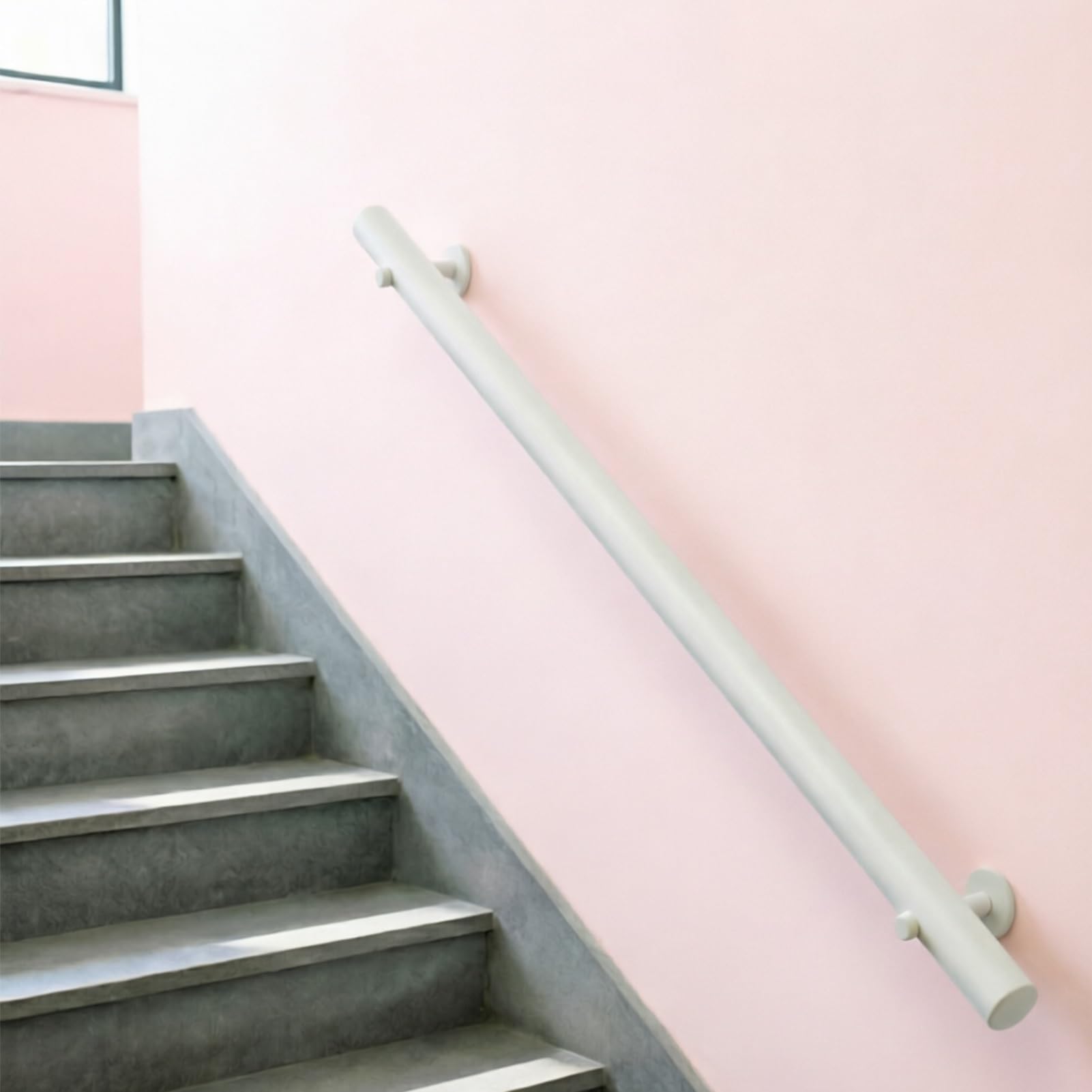 DMCHENGMA Solid Wood White Balustrade Wall Mounted Staircase Stairway Railing - Modern Round Safety Support Rod(4.3ft/130cm)
