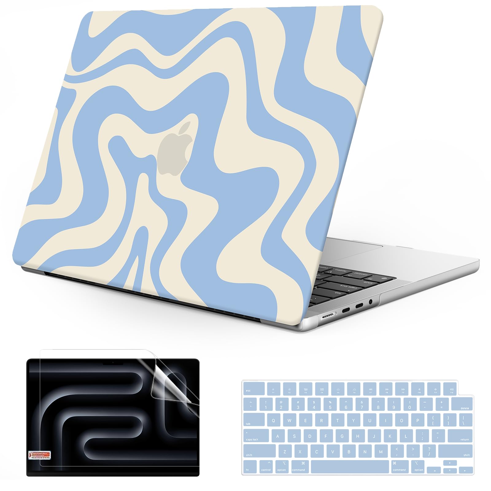 Photo 1 of Anban Compatible with MacBook Pro 14 inch Case 2026-2021 M5 M4 M3 M2 M1 A3426 A3427 A3434 A3112 A3185 A3401 A2918 A2992 A2779 A2442, Plastic Hard Shell+Keyboard Cover+Screen Protector, Blue Wave