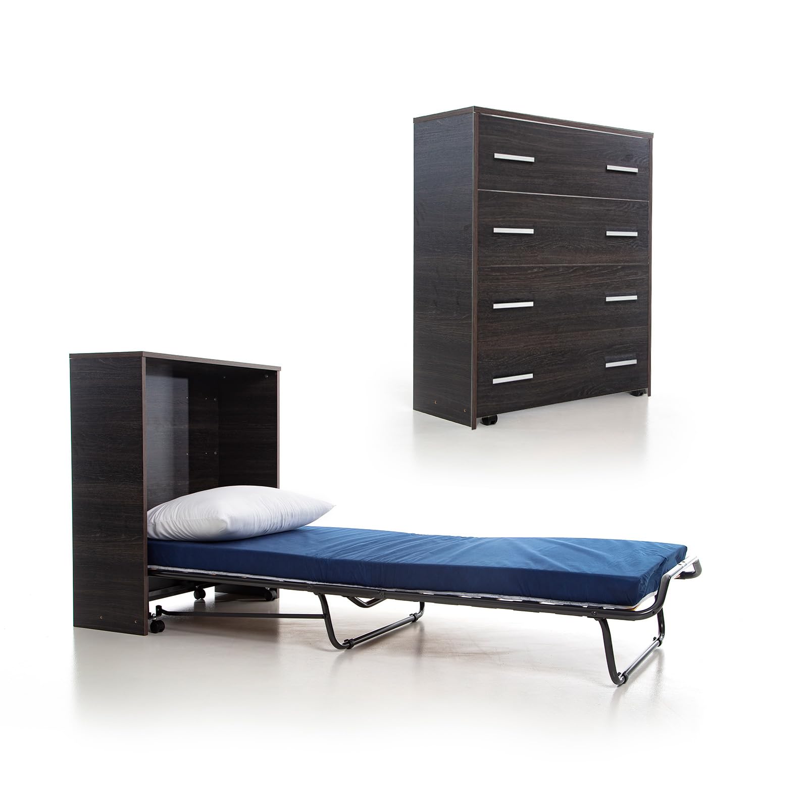 DOLCI SOGNI Mobile Letto A Scomparsa Singolo Wengé 80x190, 100% Made in Italy, Letto a Scomparsa con Mobile dotato di Rete a Doghe in Legno e Materasso, Letto Pieghevole Estraibile