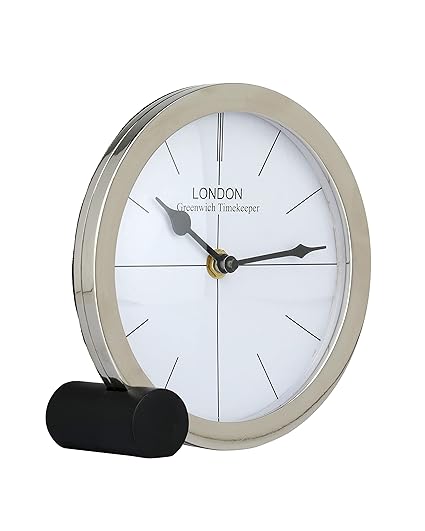 Decor de Maison Handcrafted Langston Table Clock (Silver) for Home Decor Table Decor Office Desk Shelves Living Room Study Room (6.5 inch Height)