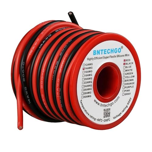 BNTECHGO Bobina de alambre de silicona de calibre 14 rojo y negro cada uno de 20 pies flexible de 14 AWG trenzado de alambre de cobre BNTECHGO Bobina de alambre de silicona de calibre 14 rojo y negro cada uno de 20 pies flexible de 14 AWG trenzado de alambre de cobre