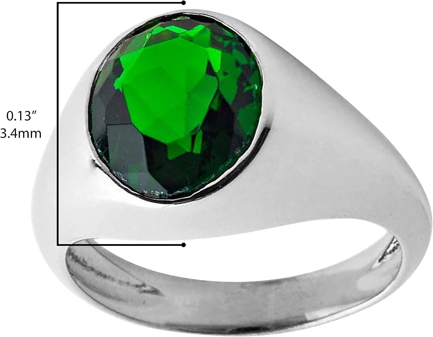 .925 Sterling Silver Dark Green Oval Cut Cubic Zirconia Simulated Birthstone Men’s Gentleman’s Pinky or Statement Ring - May - Size 8-1/2
