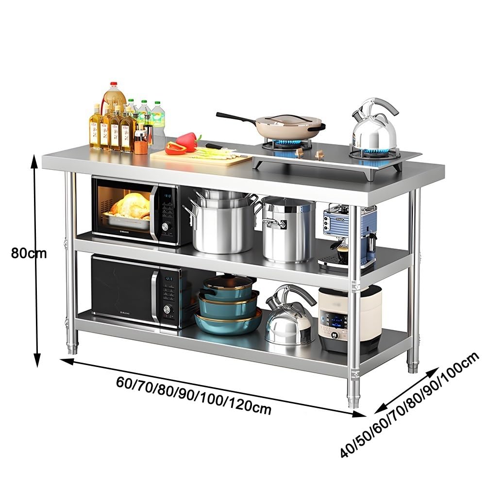 Mesa de preparación de cocina de acero inoxidable resistente de grado comercial con estante de almacenamiento abierto que soporta 330 libras, ideal para uso en restaurantes, hogar, hoteles (70 x 80 x