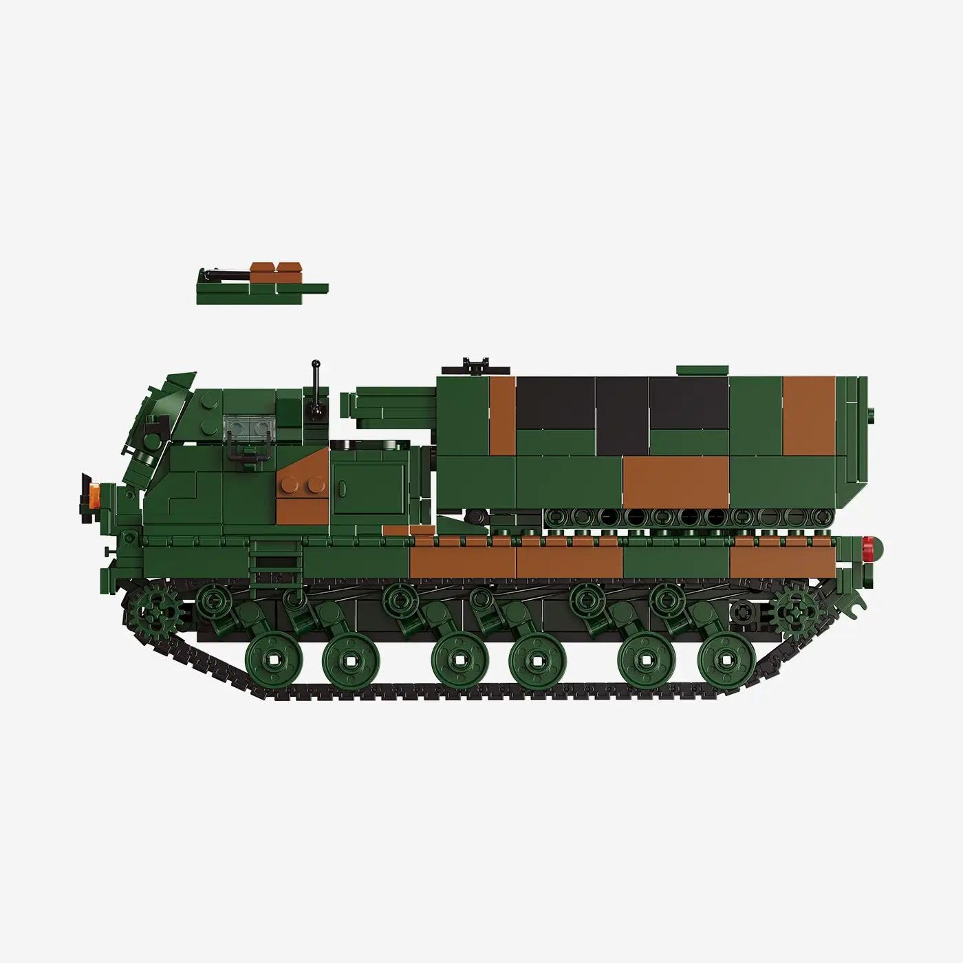BlueBrixx Pro 109777 Mars II, Bundeswehr, 1226 Klemmbausteine | 379 x 125 x 149 mm, Ausklappbarer Werfer, vollgefedertes Fahrwerk, fahrbares Modell, Tarnoptik in Grün und Braun