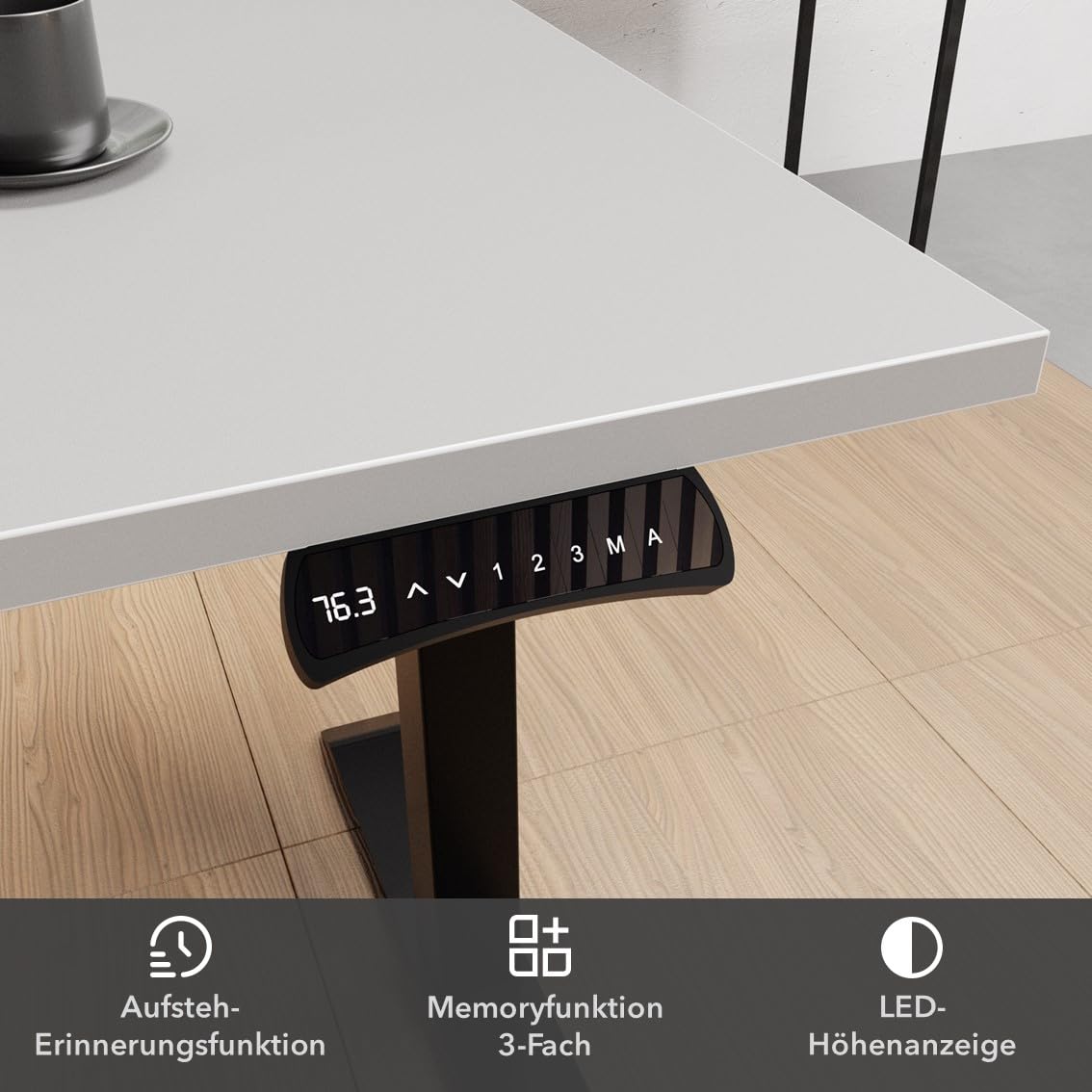Eckschreibtisch Elektrisch Höhenverstellbar Gestell Memory-Funktion & Anti-Kollision L-Form (Grau, Ohne Verlängerungs-Set)