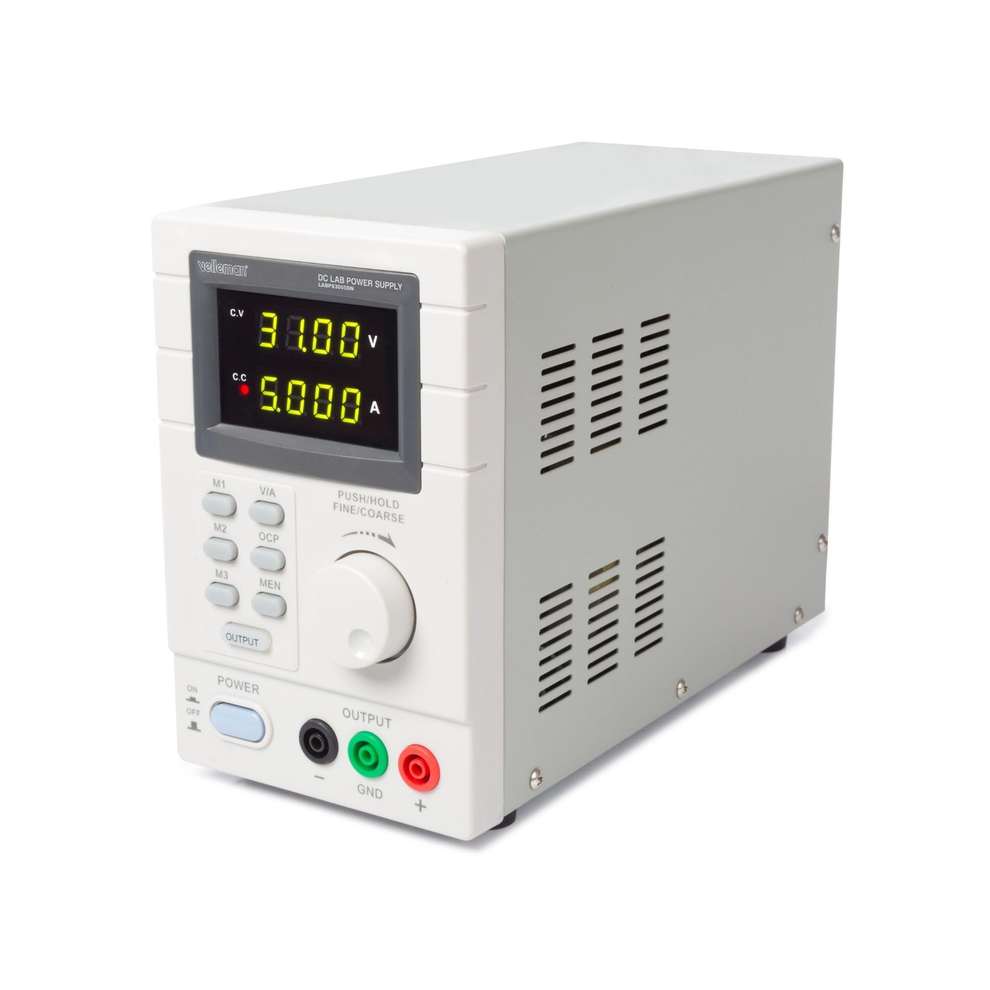 Velleman Alimentatore Lab, programmabile, regolabile, 0-30 VDC/0-5 A, limite di corrente, protezione da cortocircuito, display LCD, connessione USB, grigio