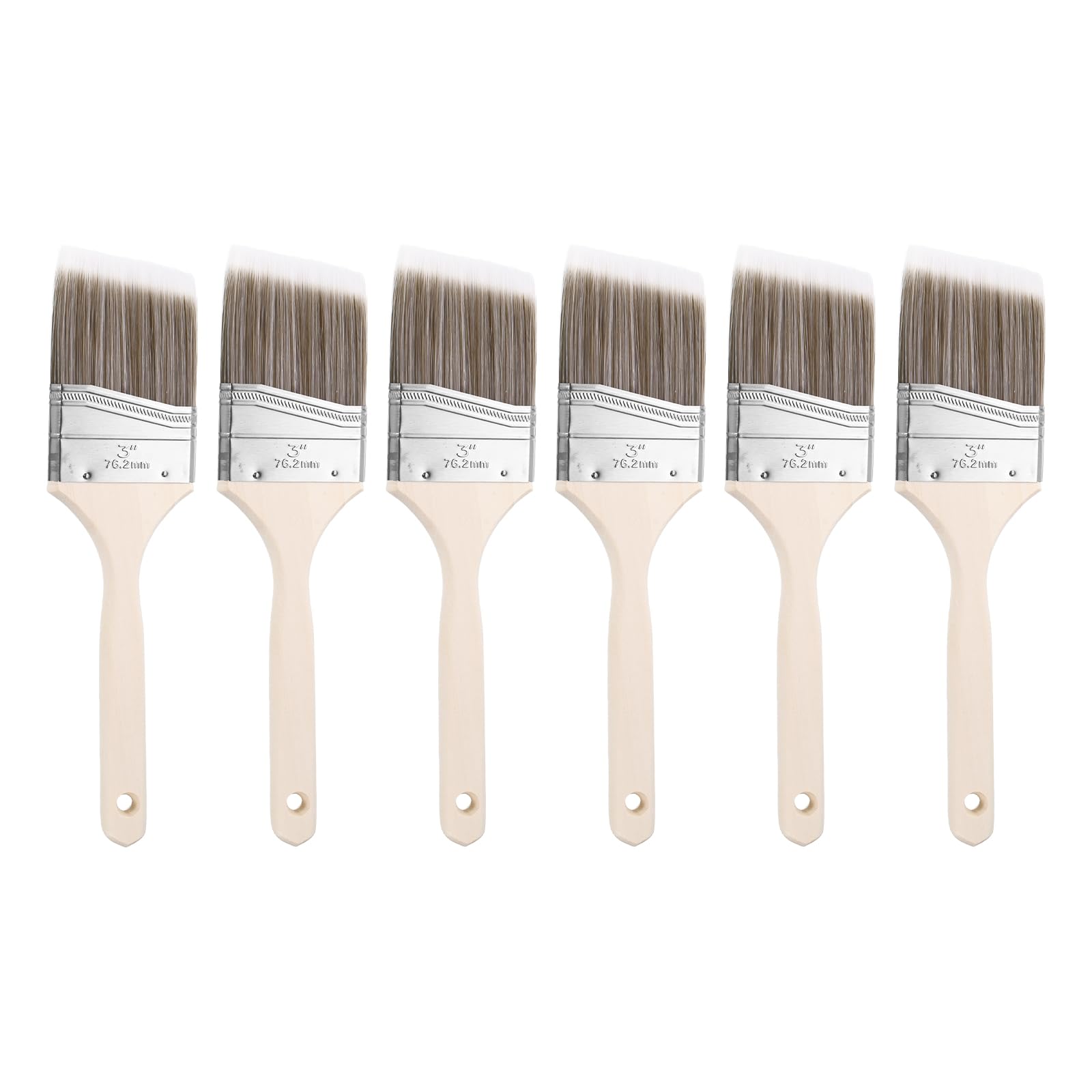 HARFINGTON 6 pinceles de pintura angular de 7,6 cm con mango de madera para manualidades, arte plano, vallas de muebles, cubiertas, molduras de pared, color marrón