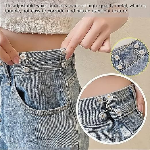 AJS ENTERPRISE Adjustable Jean Button Pins 2 Sets | No-Sew Waist Buckle Extender for Jeans, Pants & Trousers | Reusable Metal Button Replacement 1