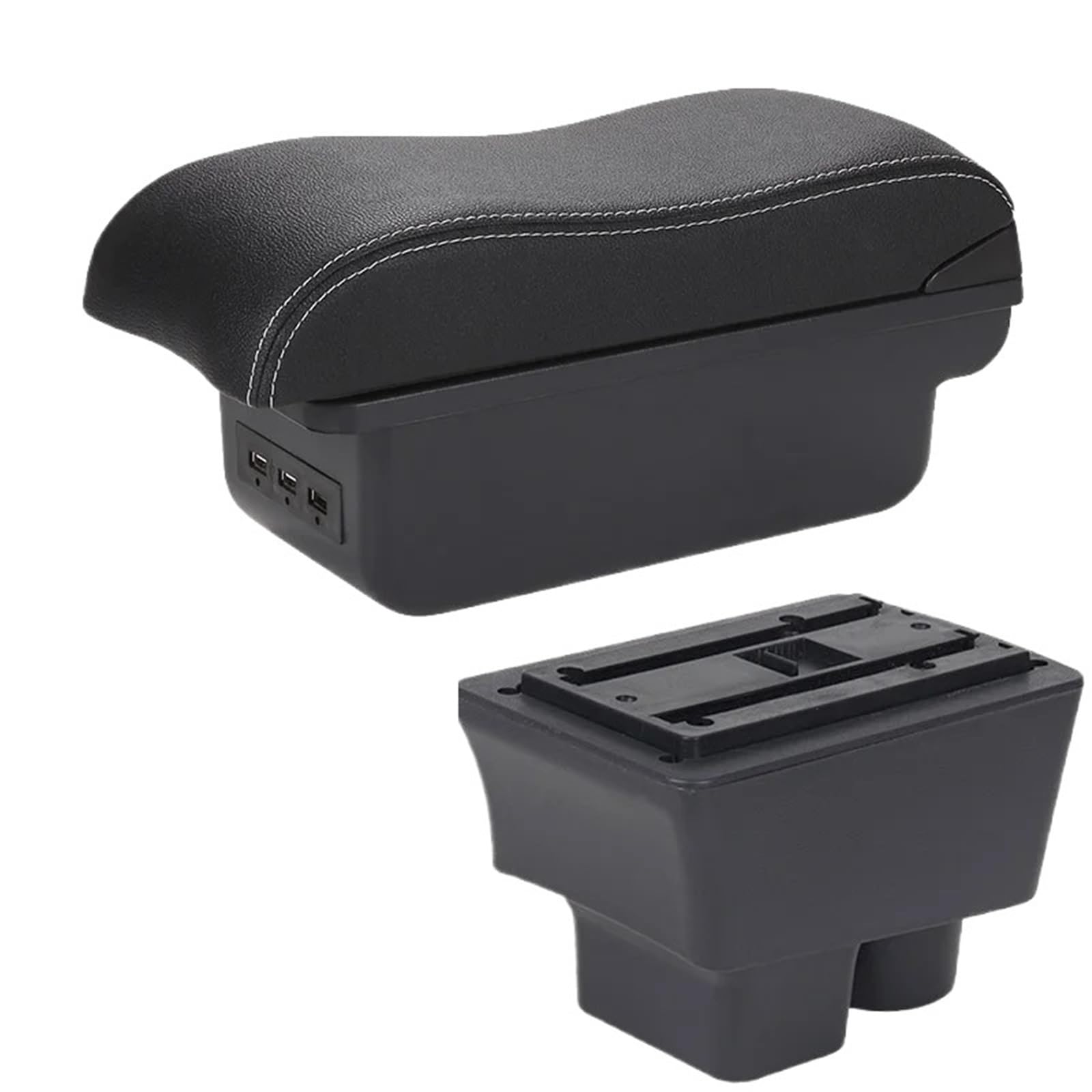 POZMNGTI Armrest Compartment Armrest Box Fit For Skoda Fabia II 2 2008-2014 Curved Surface PU Leather Car Storage Box(B3 Black white 3USB)