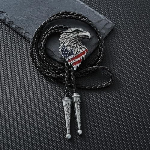 Image of USA 250th Anniversary Western Cowboy Patriotic Eagle Bolo Tie | Premium braided leather, anti-tarnish alloy pendant, adjustable sliding clasp, patriotic bolo tie for USA 250th Anniversary
