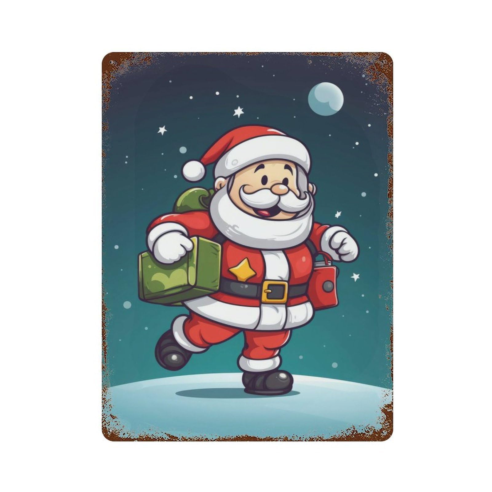 Santa Claus Christmas Rust Effect Tin Sign 15.7"x11.8", Novelty Wall Decor for Garage, Pub Or Kitchen