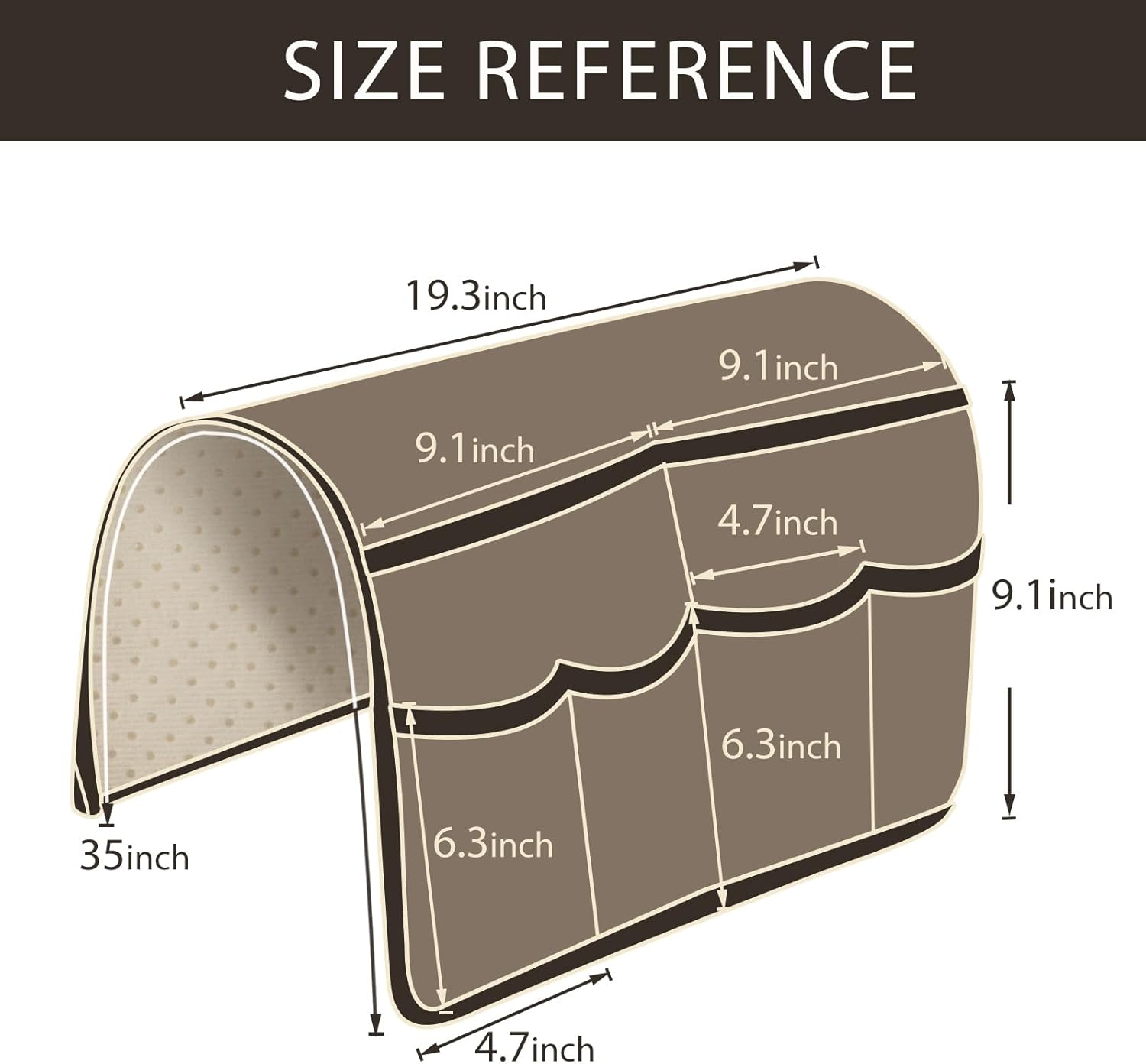 HAOMAIJIA Anti Slip Sofa Armrest Organizer Arm Chair Bedside Caddy Storage Organizer For Recliner Couch With 6 Pockets For Cell Phone Tv Remote Control Magazines (brown)