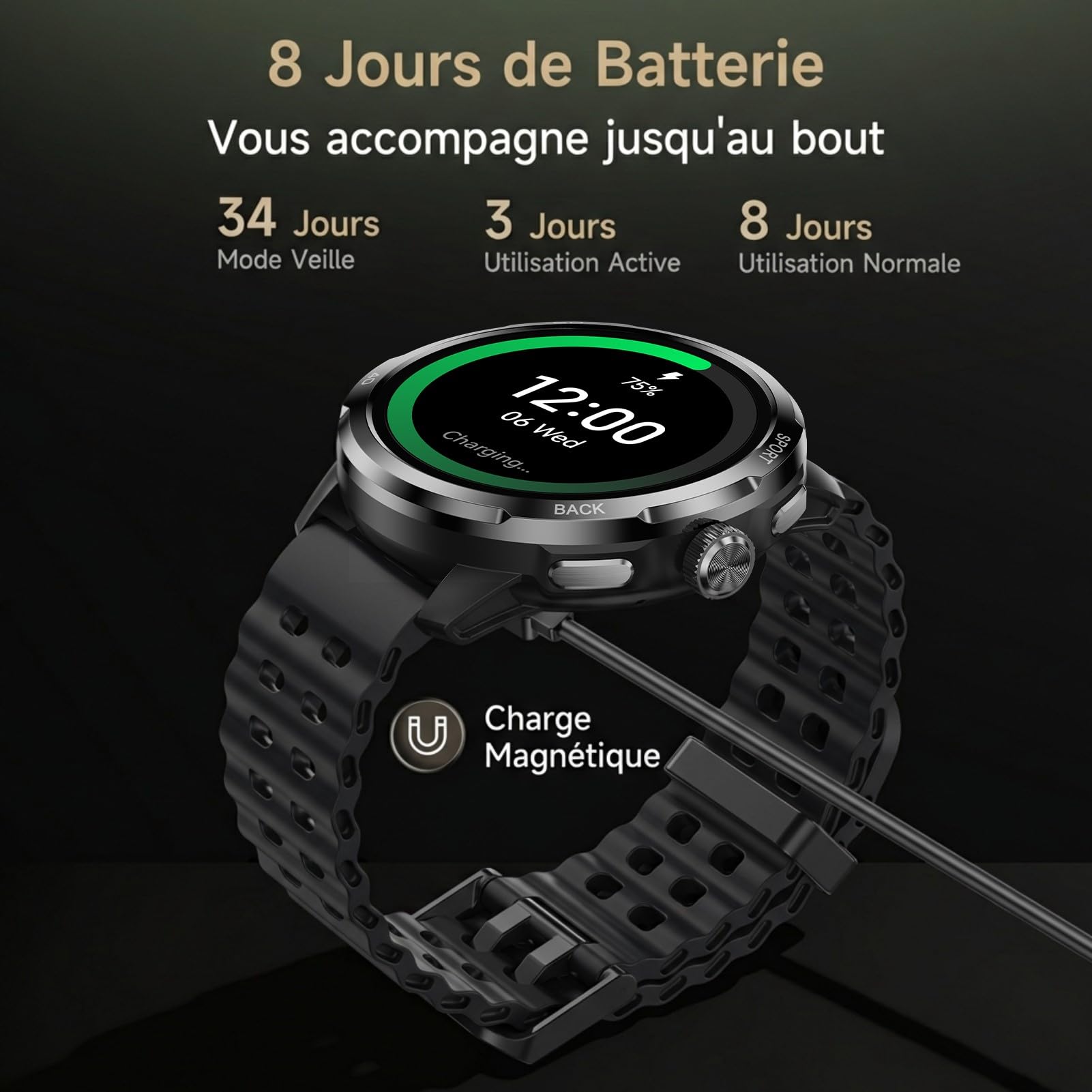 Ulefone Armor Watch Pro Montre Connectée Homme,Militaire Smartwatch Homme avec GPS/Boussole/ChatGPT/Appels Bluetooth, Fitness Montre Connecté avec Plus de 100 Modes Sportifs,Fréquence Cardiaque