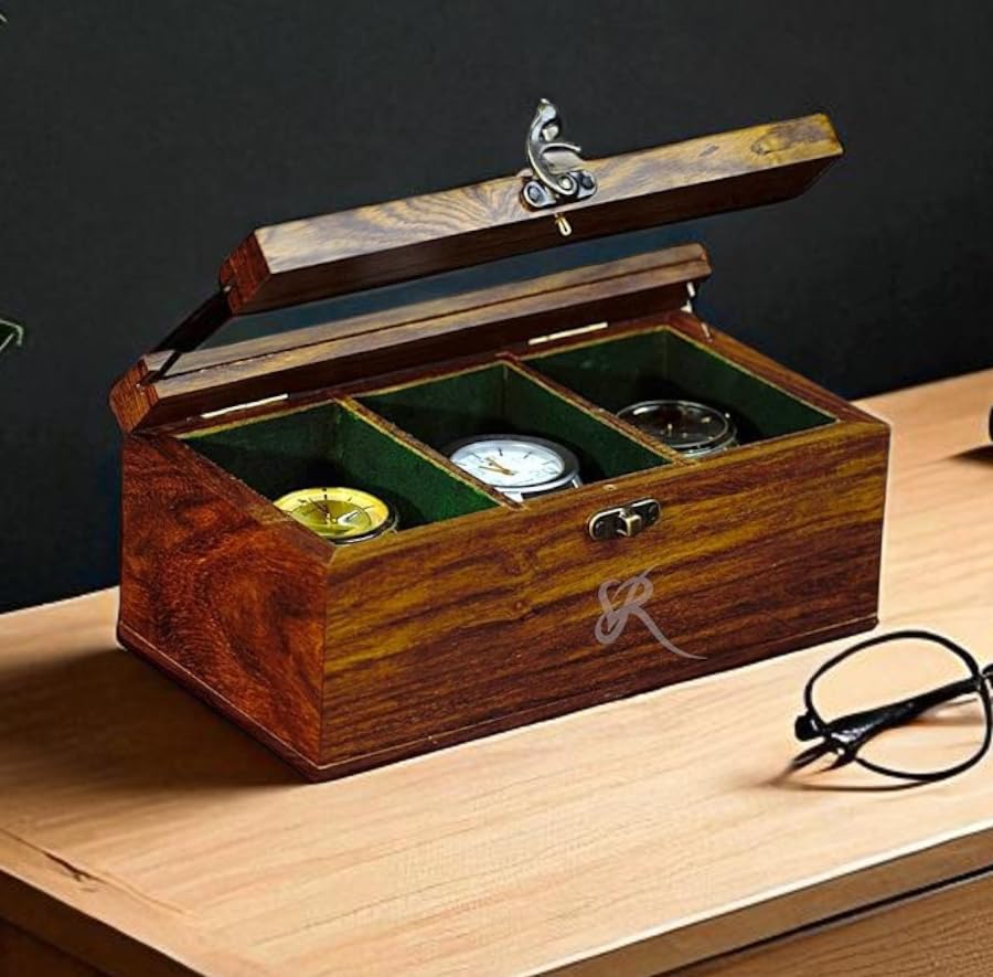 Image of Royal Craft Expertise Mens watch box, Watch display case, Indian Rosewood watch box case organizer for men, Velvet lining glass lid, Solid Gift for Him, Made for Special Occasions