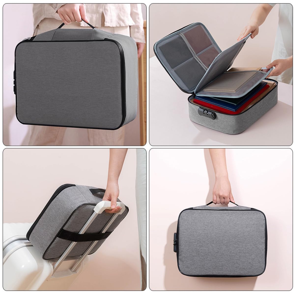 Mikikit Scatola Documenti con Serratura Combinata Organizer Portatile per Ufficio e Casa Contenitore Archiviazione Strati per Passaporti Certificati e Grigio