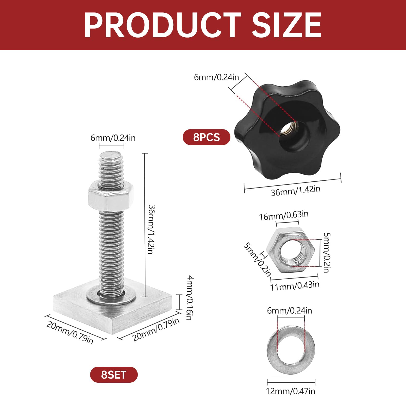 CANGCANG 8PCS T Track Bolts M6 x 35mm, Stainless Steel Roof Rack Bolts with Thumb Screws, Nuts & Washers - Image 2