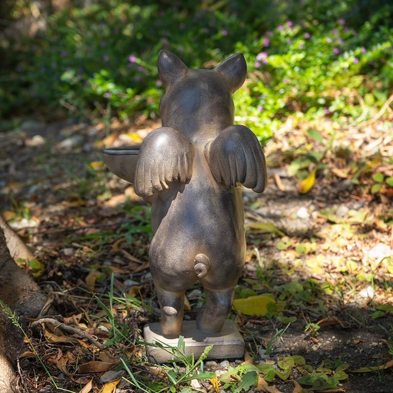 Pacific Giftware Flying Pig Bird Feeder Plate, Cold Cast Resin, Brown, Decorative Bird Feeders
