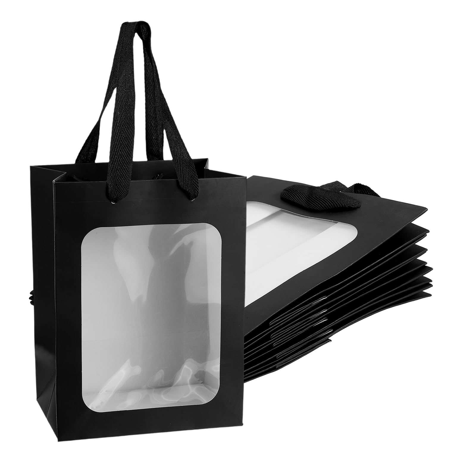 PATIKIL Gift Bags with Clear Window, (15 x 10 x 20cm, Black)(6 Pcs), Mini Gift Wrap Bags with Handles, Suit for Wedding/Birthday/Bridesmaid/Party/Shopping
