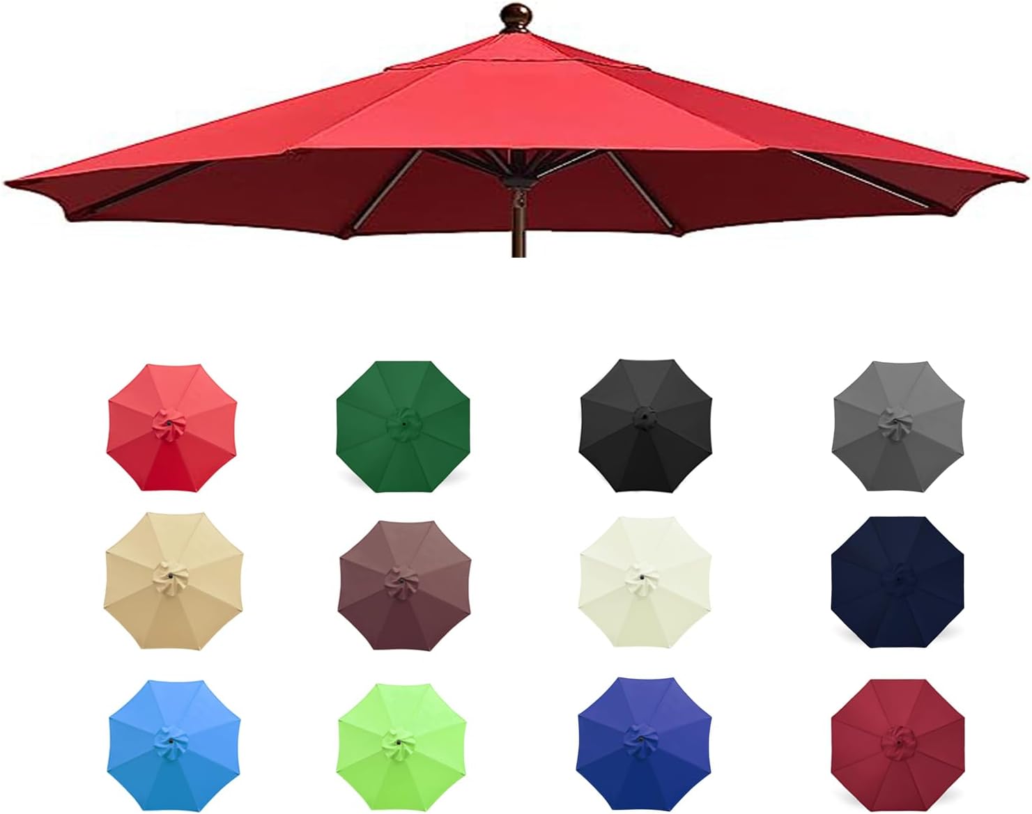 10 FT 8 Rib Umbrella Canopy Replacement Outdoor Market Patio Table Umbrella Strong And Thicck Canopy Cover for Backyard Garden Courtyard Swimming Pool Lawn (Canopy ONLY)
