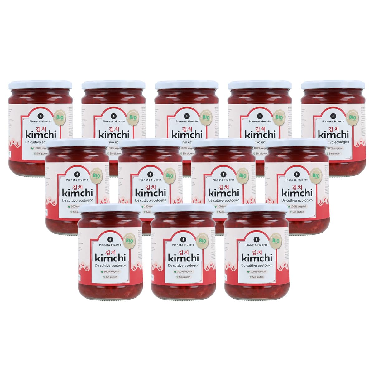 PLANETA HUERTO | Pack 12x Kimchi ECO 420 g – Kimchi Fermentado Vegano con Col, Zanahoria y Remolacha, Ecológico, Rico en Probióticos Naturales y Fibra para la Salud Digestiva