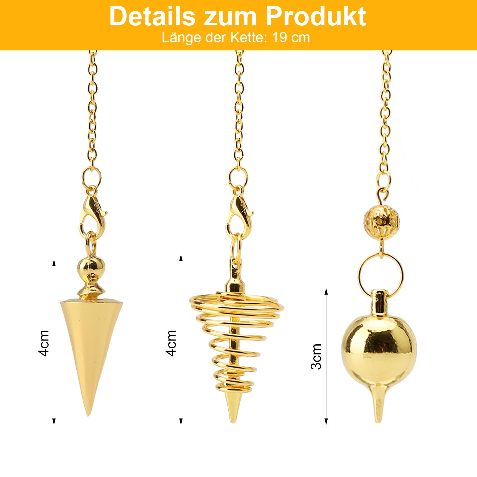 3 Pezzi Pendoli in Rame Dorato Pendulo Radiestesia Péndulo Pendulos per Divinazione, Accessori per Tarocchi, Regali di Bilanciamento per Gli Amanti dei Tarocchi