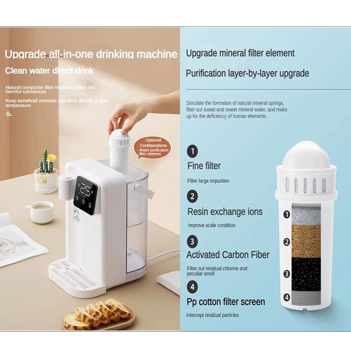 Distributore di acqua con luce notturna, 3L elettrico caldo istantaneo, Sistema di filtrazione dell'acqua da controsoffitto, Bollire veloce 3KW e miscela fredda, Filtro purificatore d'acqua touch