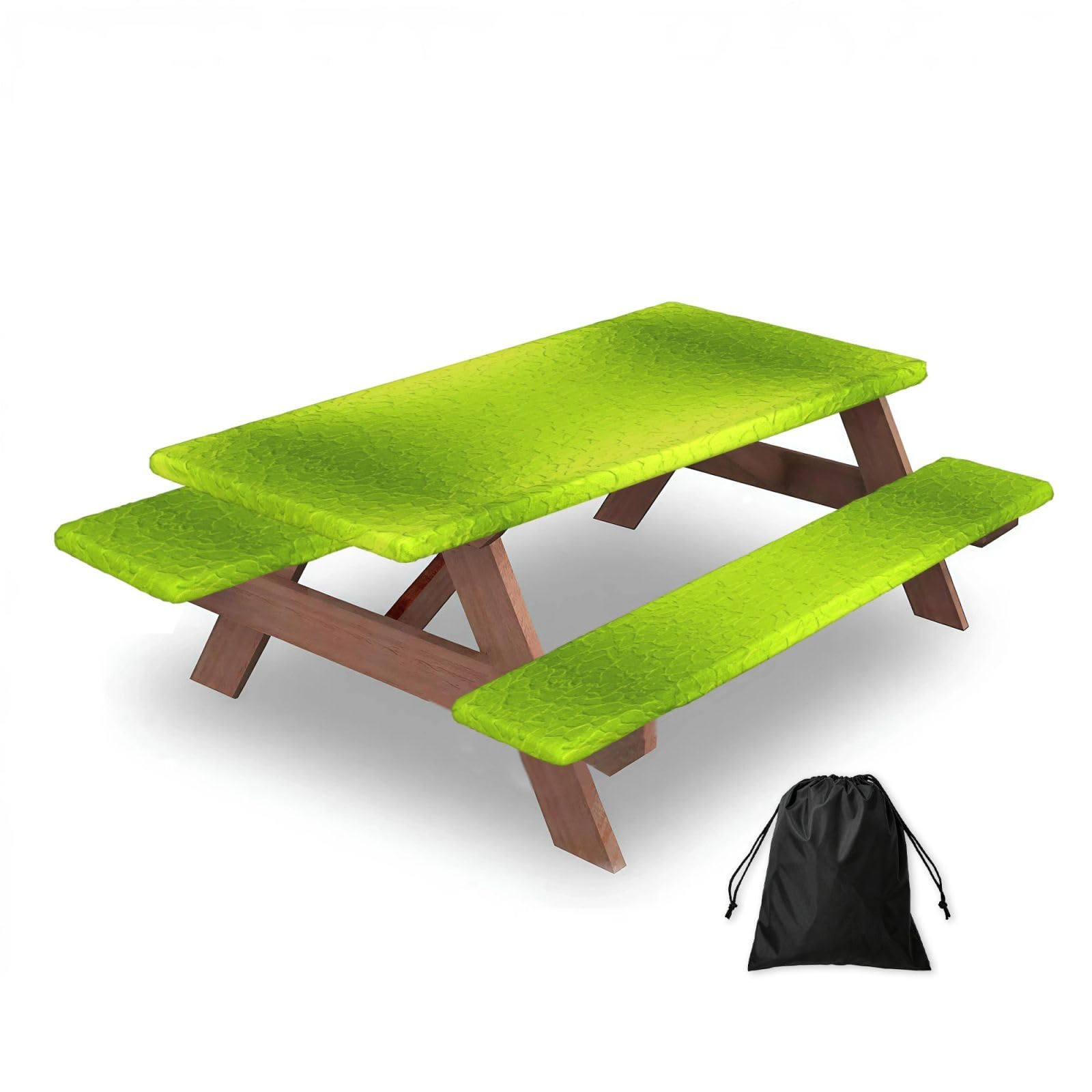 Lime Green Modern Abstract Background, Picnic Table Cover With Bench Covers -Waterproof Elastic Fitted Tablecloth for Garden Camping Patio 76x152cm