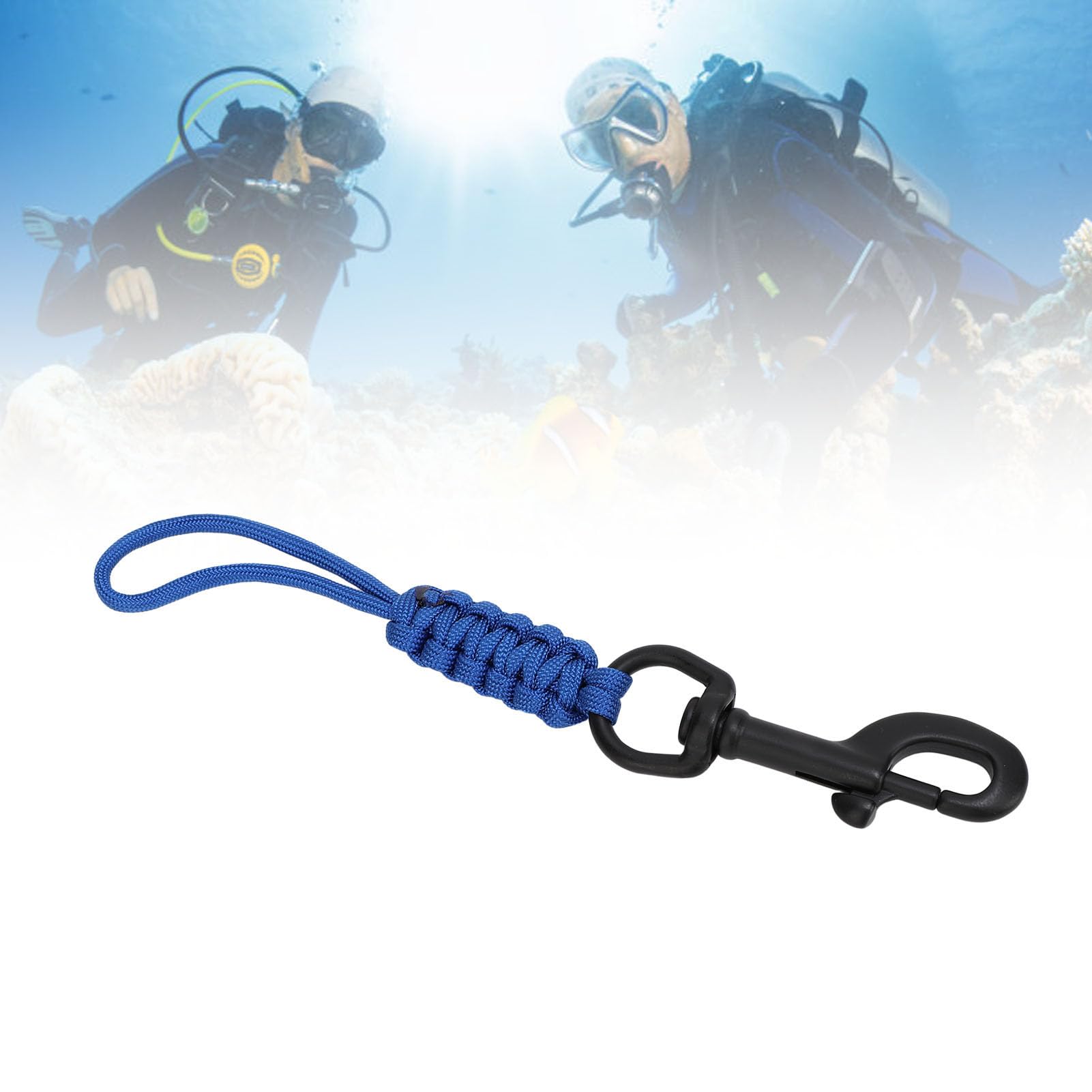 VGEBY Diving Lanyard, Stainless Steel Professional Diving Lanyard Hand Woven Coiled Lanyard with Metal Single Hook for BCD Equipment (Jewel Blue)