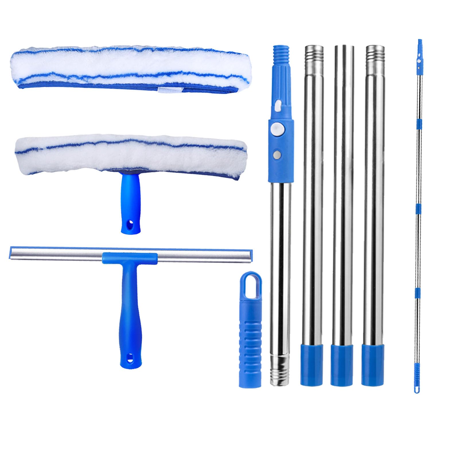 Gudemoore Window Cleaning Equipment with Long Handle(62IN),Telescopic Window Cleaner Tool,with 35cm Window Squeegee & 37cm Microfiber Scrubber,Window Cleaning Kit for Shower Glass Mirror Door Car