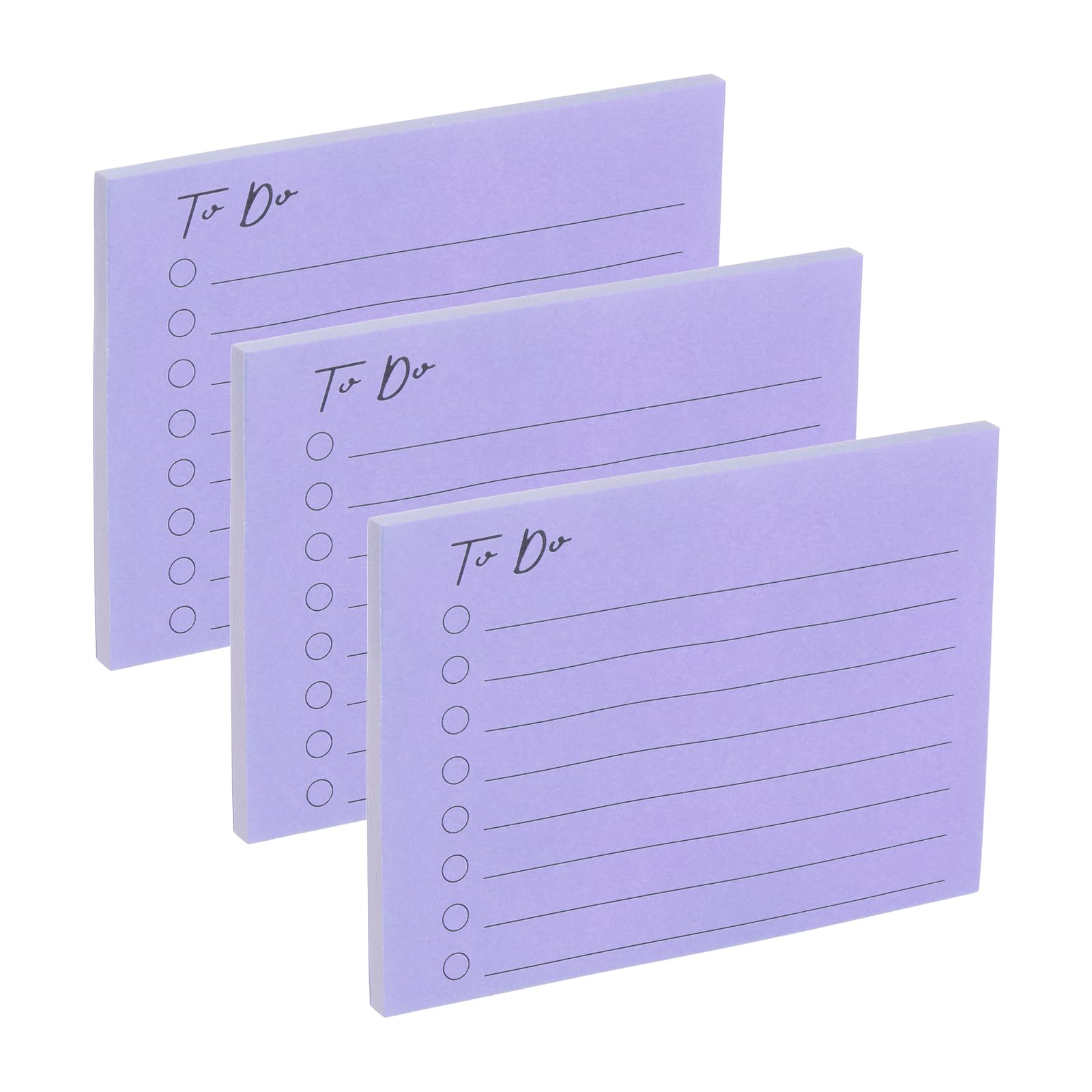 PATIKIL 4x3 to Do Lined Sticky Notes, 3 Pad Daily to Do List Notepads Sticky Notes, Checklist Message Self-Stick Pads for Home Office Reminders Lists Planning, Light Purple, 50 Sheets/Pad