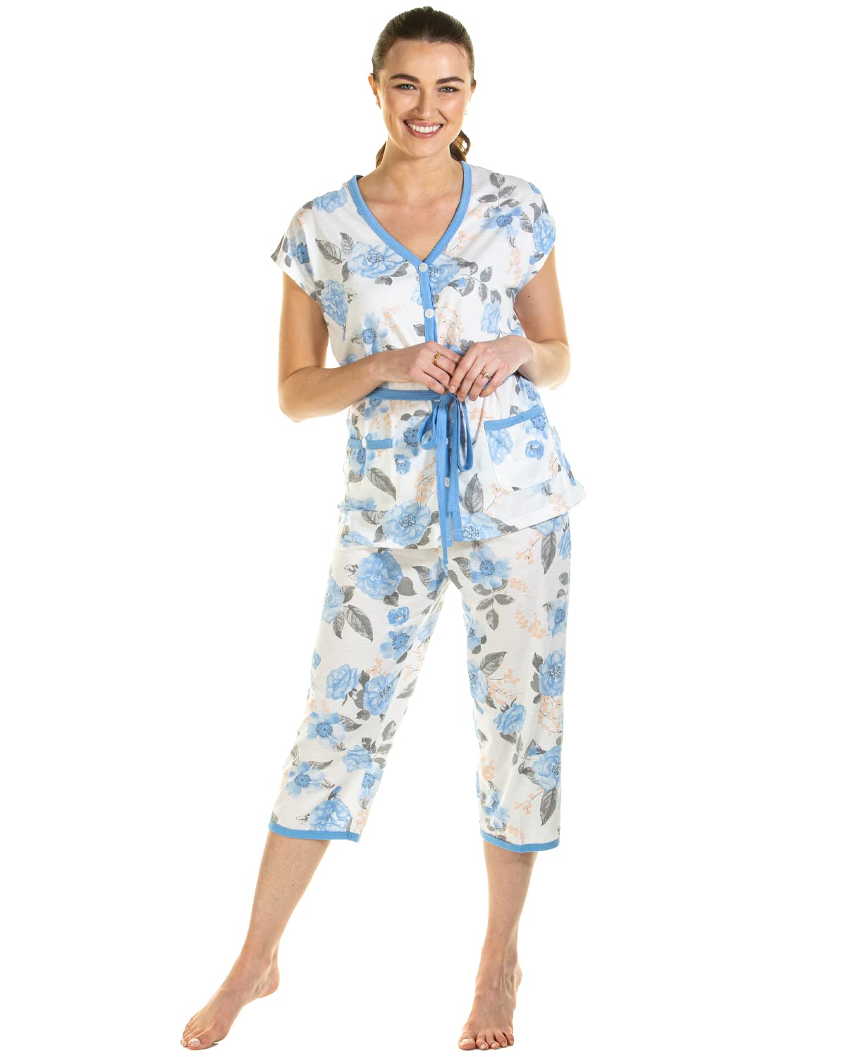 Undercover Ladies Roses Jersey Cropped Pyjamas 0205 Blue 18-20