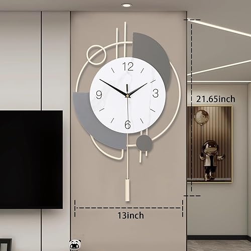 Miniatura 7 de Reloj de pared decorativo de cuarzo silencioso con péndulo, grande para sala de estar, cocina, baño, dormitorio, 13 x 21.65 pulgadas (beige)