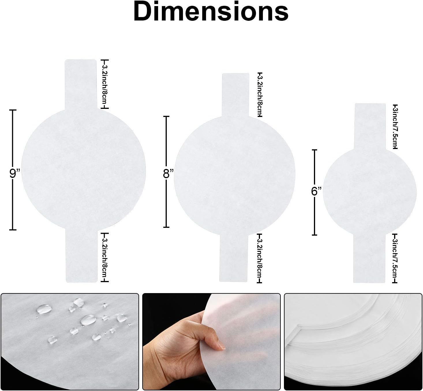 120 Pieces Parchment Rounds Paper Cake Pan Precut Circle Liners Non-Stick Parchment Paper with Lift Tabs for Baking, White, 6 Inch, 8 Inch and 9 Inch - Image 2