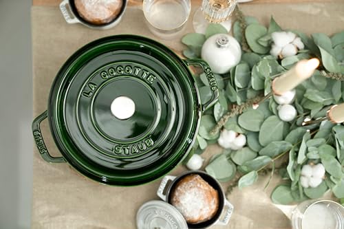 Image of STAUB 1003969 Cast Iron Roaster /Cocotte, Round, 22 cm, 2.6 L, Basil /Green