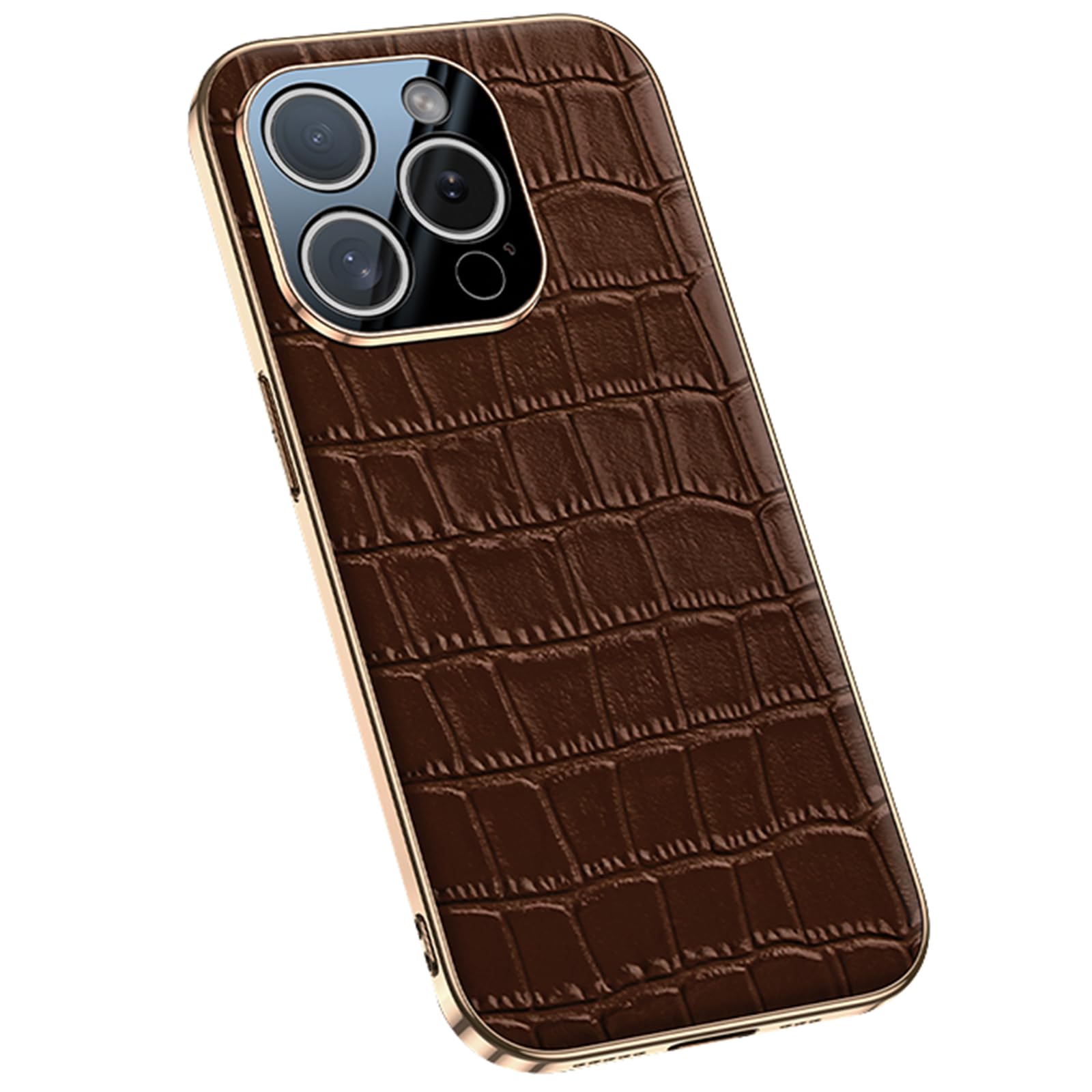 Genuine Leather Case for iPhone 16,Ultra Thin Galvanised Mobile Phone Case,Crocodile Luxury Business Mobile Phone Case,Brown,16