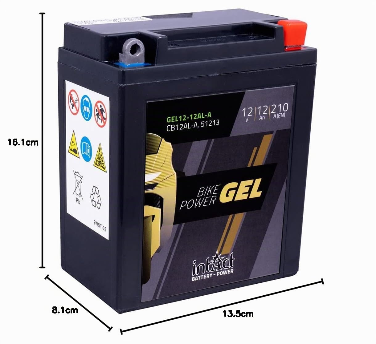 intAct - Bike-Power GEL12-12AL-A, CB12AL-A, 51213, Batería de moto 12V 12 Ah 210 A (EN), Batería de moto de gel sin mantenimiento con un 30% más de potencia de arranque, para scooters, motos, quads