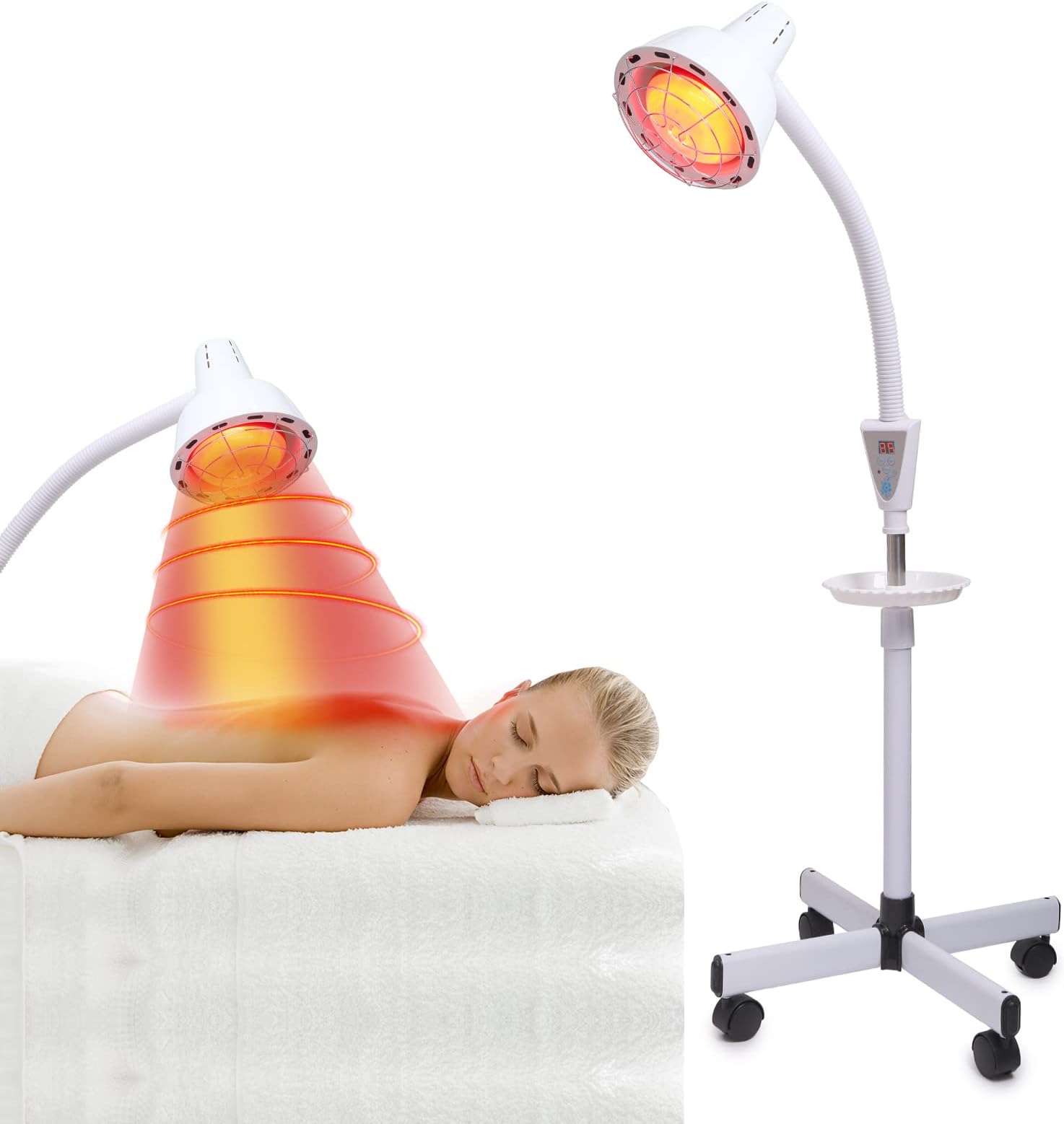 LHCYLDQ Infrared Light,275W Red Near Infrared Heat Lamp for Relieve Joint Pain and Muscle Aches,Adjustable Red Light Standing Lamp Set(White)