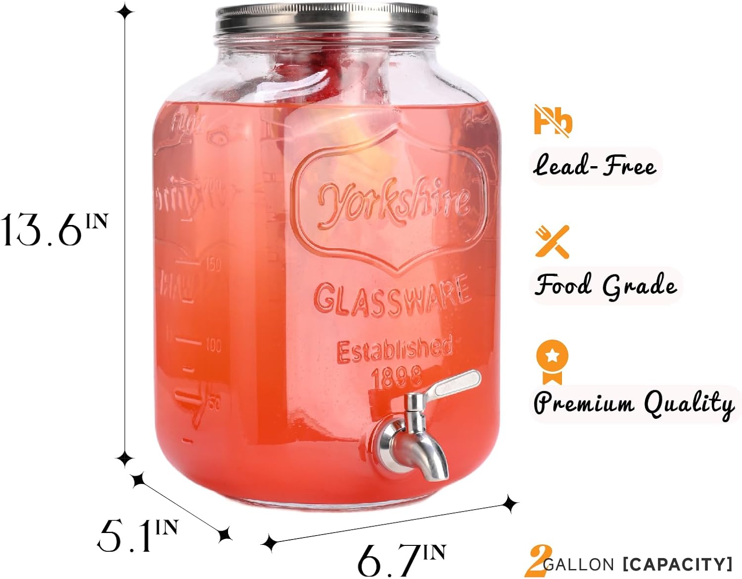 2 Gallon Glass Drink Dispenser For Parties,Beverage Dispenser,Lemonade Dispenser with 304 Stainless Steel Spigot Leakproof for Sun Tea, Picnic,Homemade Juice - Image 6