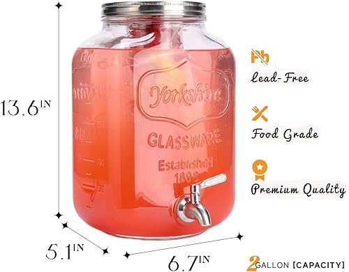Miniatura 2 de Dispensador de bebidas de vidrio de 2 galones para fiestas, dispensador de bebidas, dispensador de limonada con espita de acero inoxidable 188 a