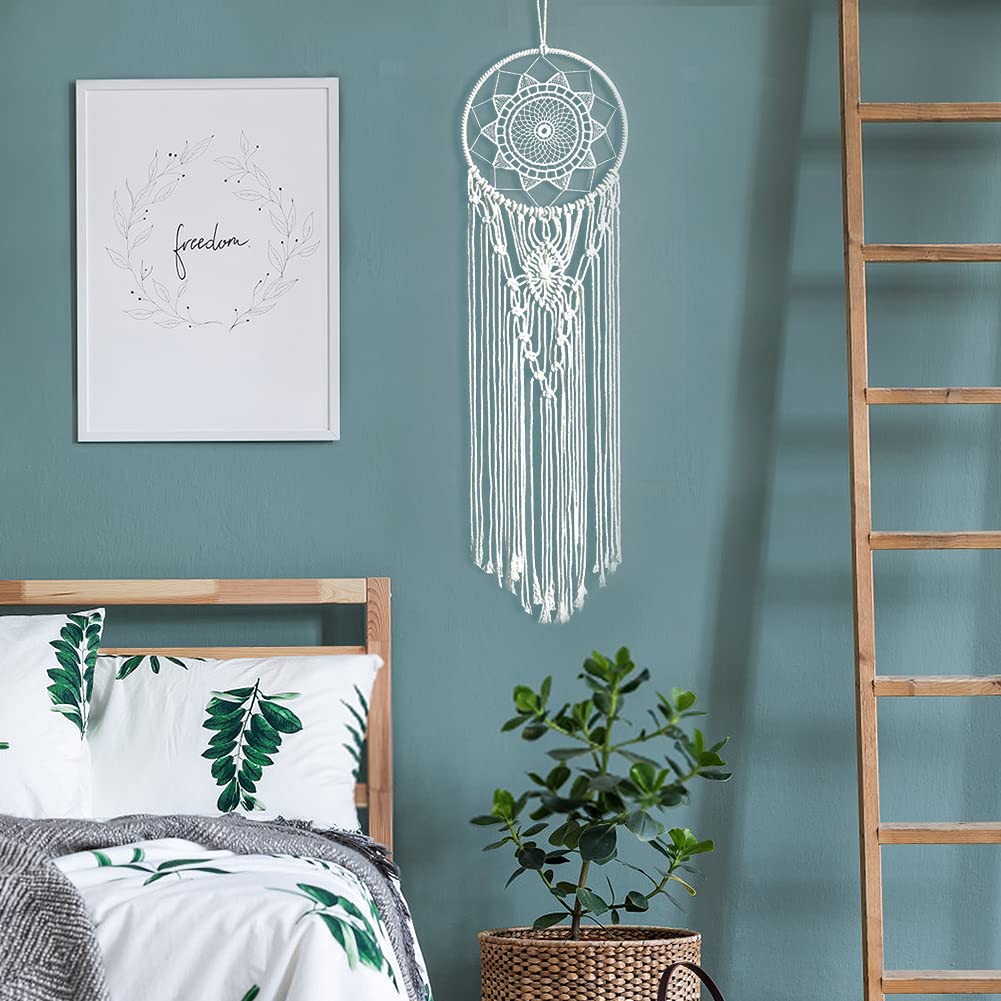 Łapacz snów z makramy, tkana makrama, dekoracja ścienna w stylu boho, ręcznie wykonana, duży ornament łapacza snów, prezent do majsterkowania